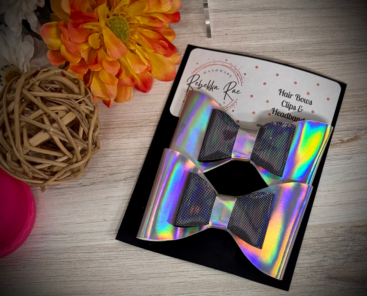 203- Silver& Black Double holographicHairbows