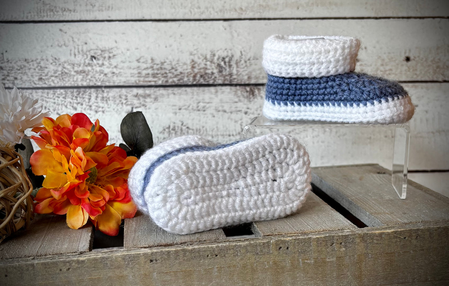 Blue/White Baby Shoes- 0-3 Months