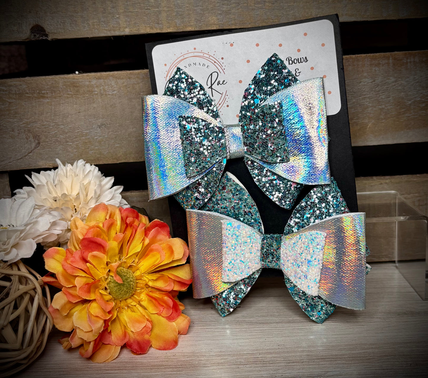 225- Triple Blue Glitter Hairbows