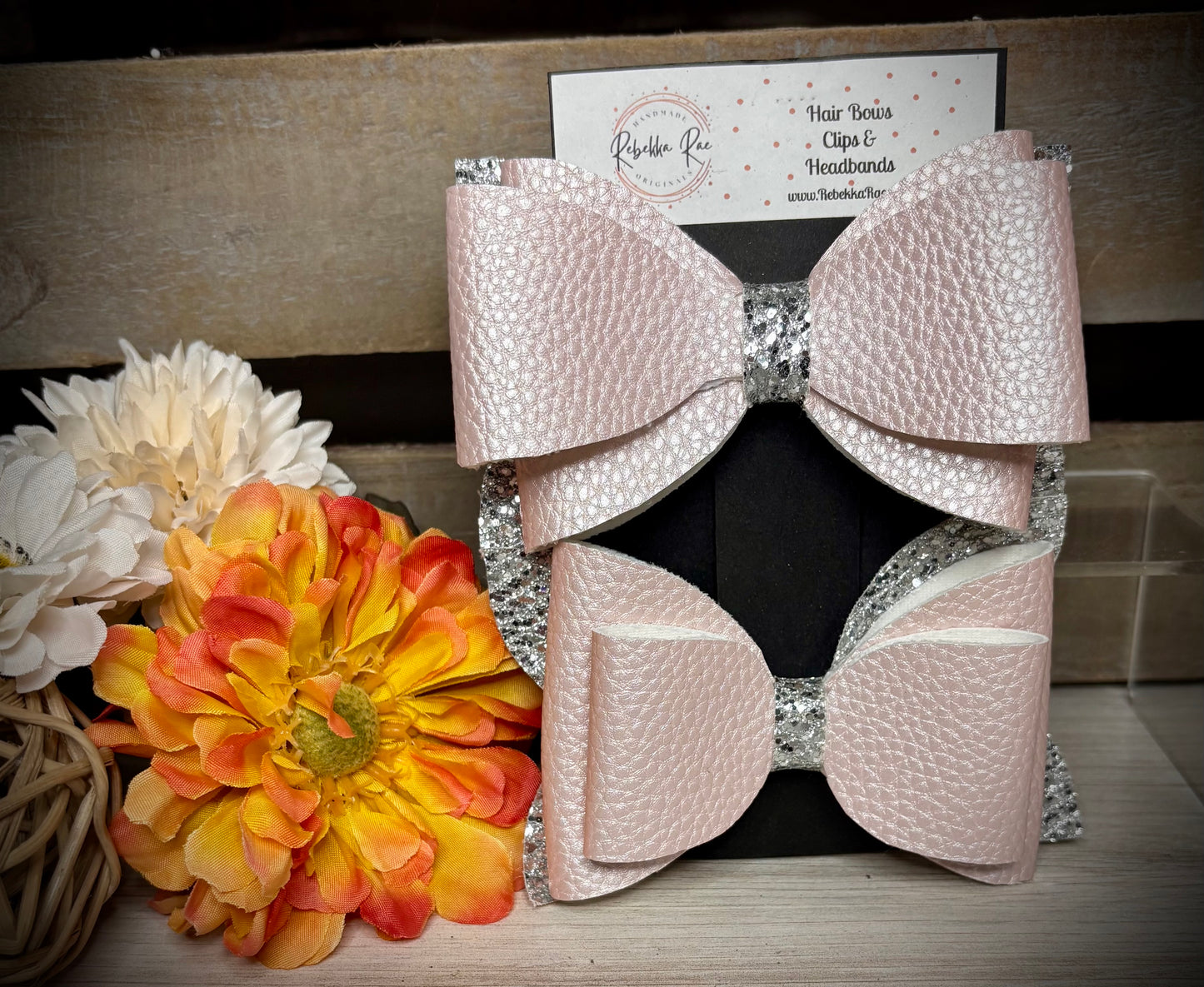 220- Triple Blush & Silver Hairbows