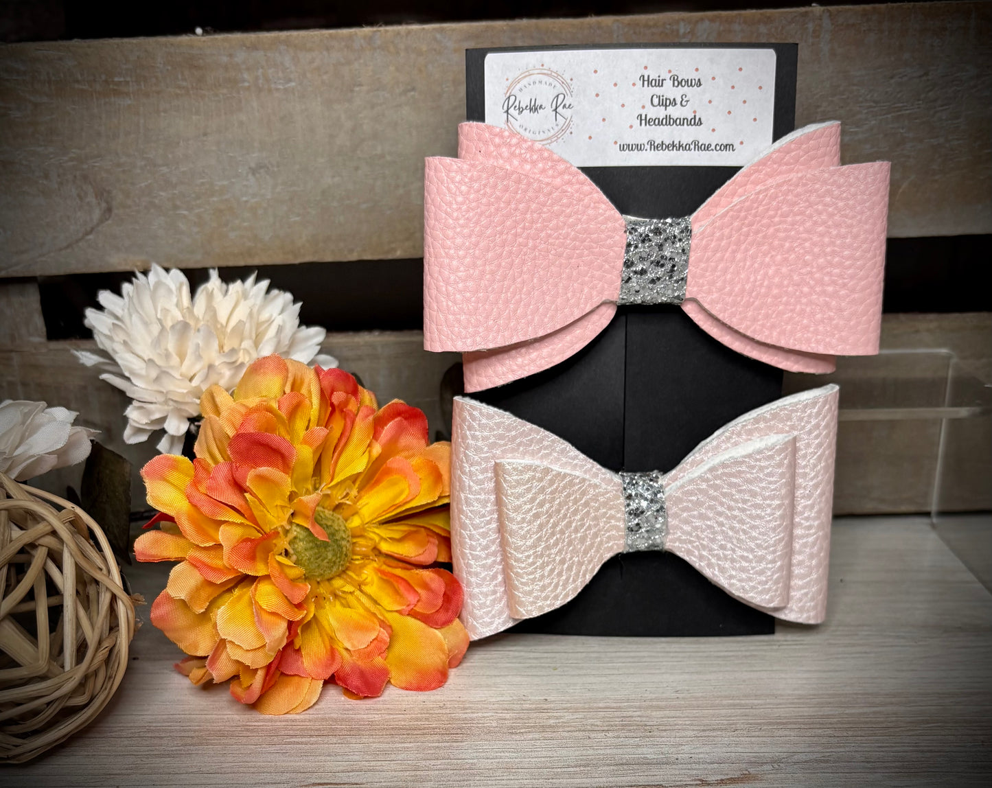 229- Blush & Pink Faux Leather Hairbows