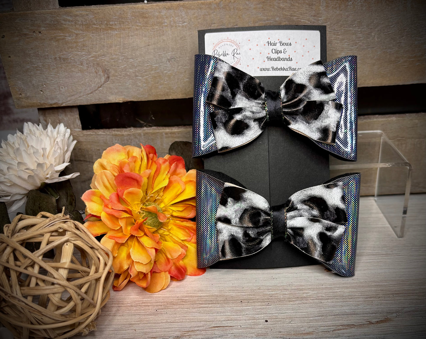 151- Dark Halographic & CowPrint Hairbows