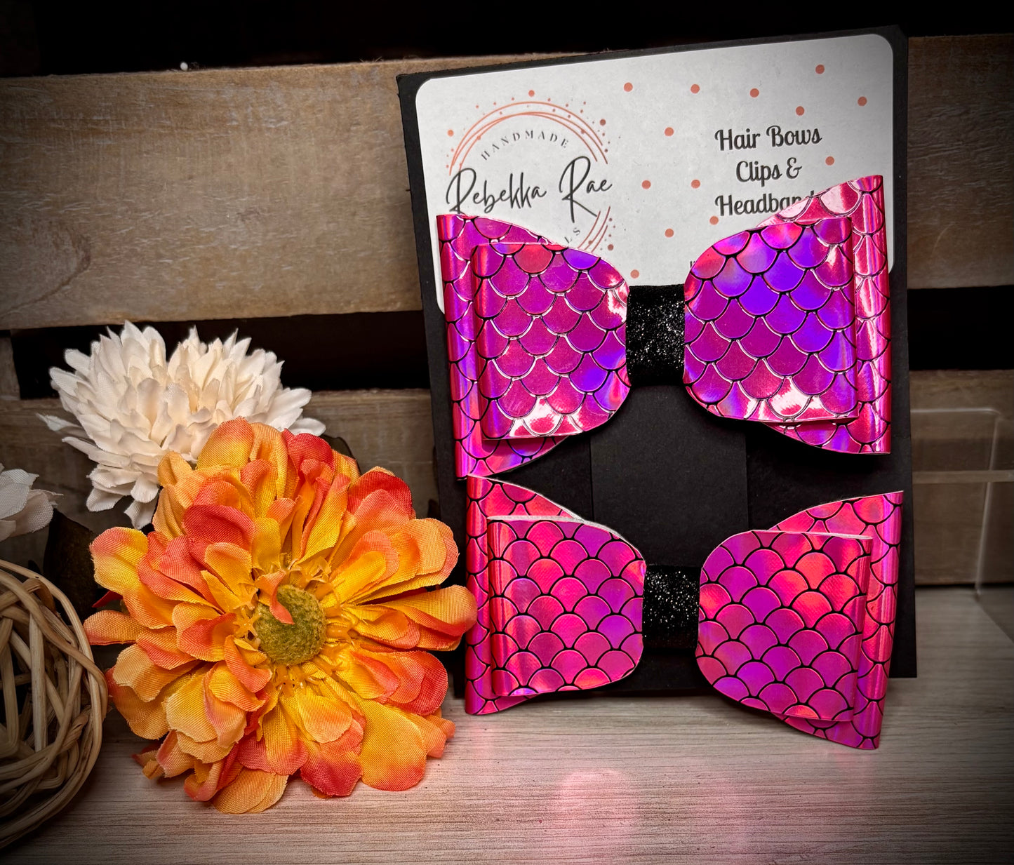 234- Pink Mermaid with Black Glitter Center Hairbows