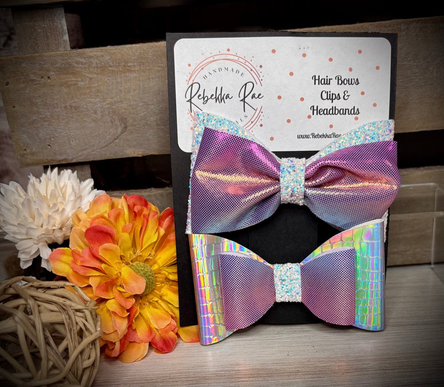 210- Purple & Silver Holographic Hairbows