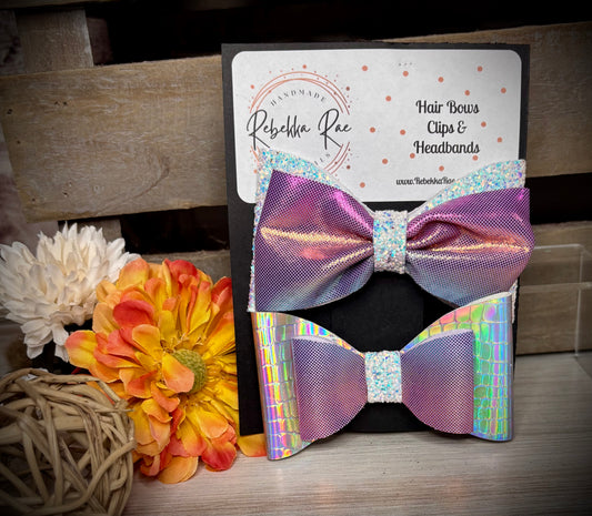 210- Purple & Silver Holographic Hairbows