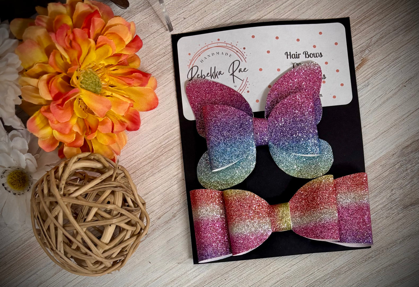 209- Pastel Raibow Glitter Butterfly Hairbows