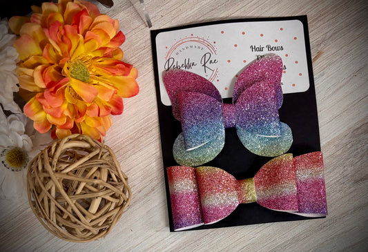 209- Pastel Raibow Glitter Butterfly Hairbows