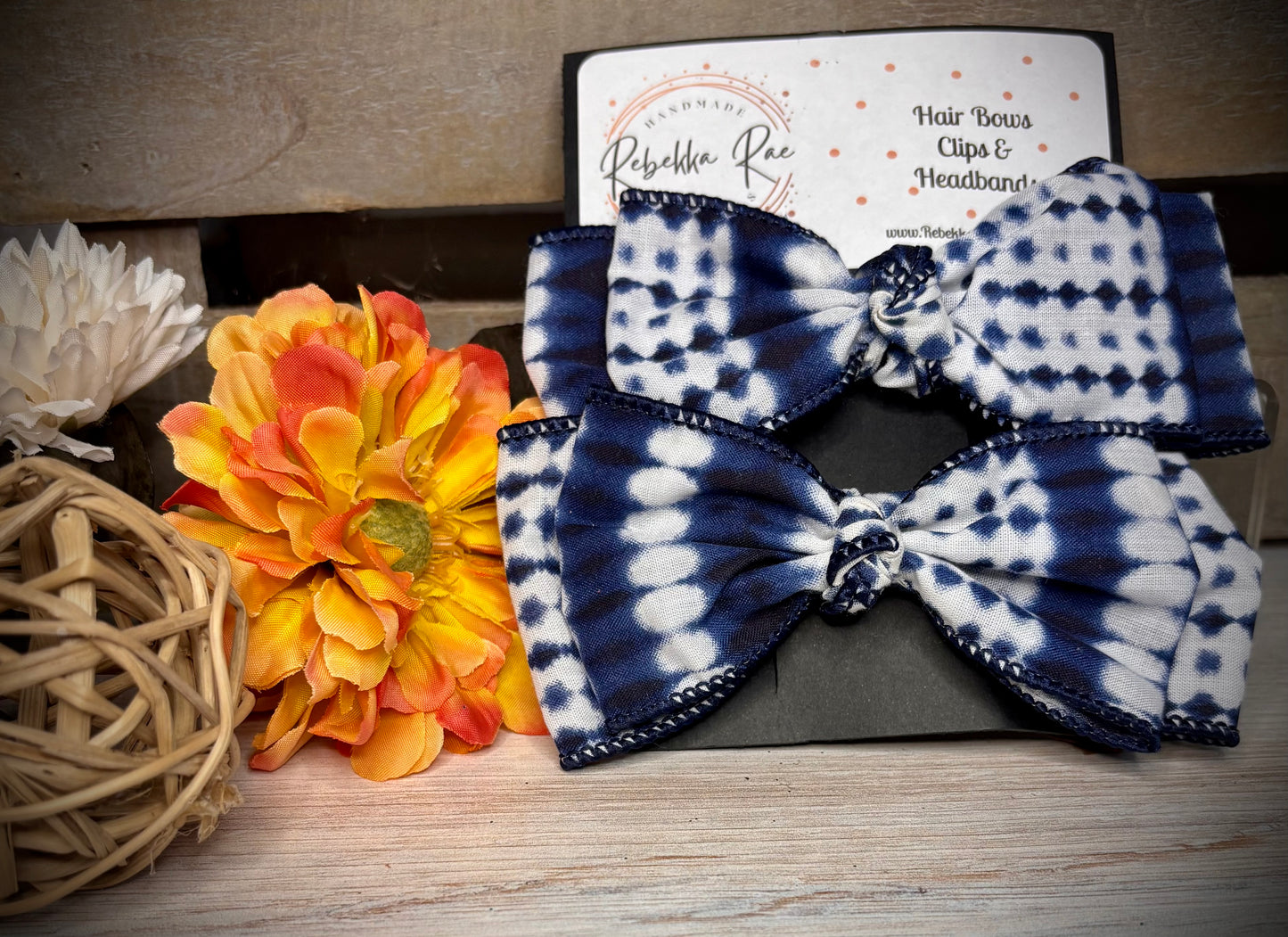 116- Blue/White Tie Dye Double Hairbows