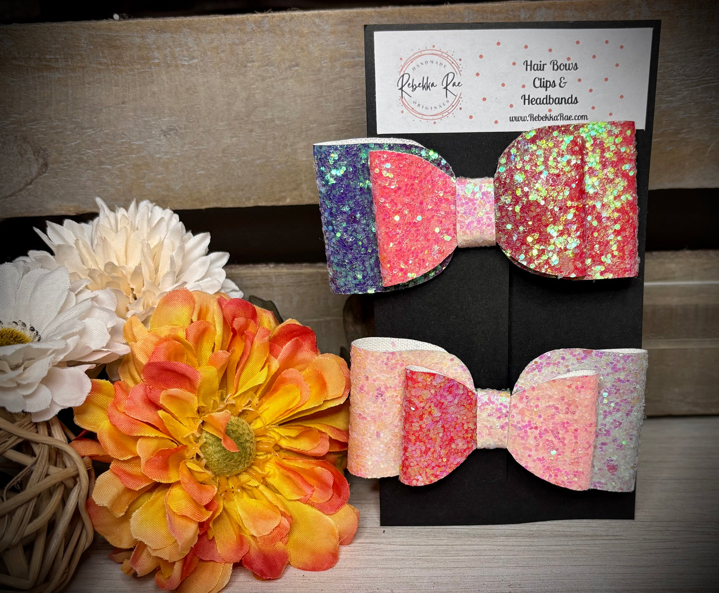 214- Pink/Purple Glitter Hairbows