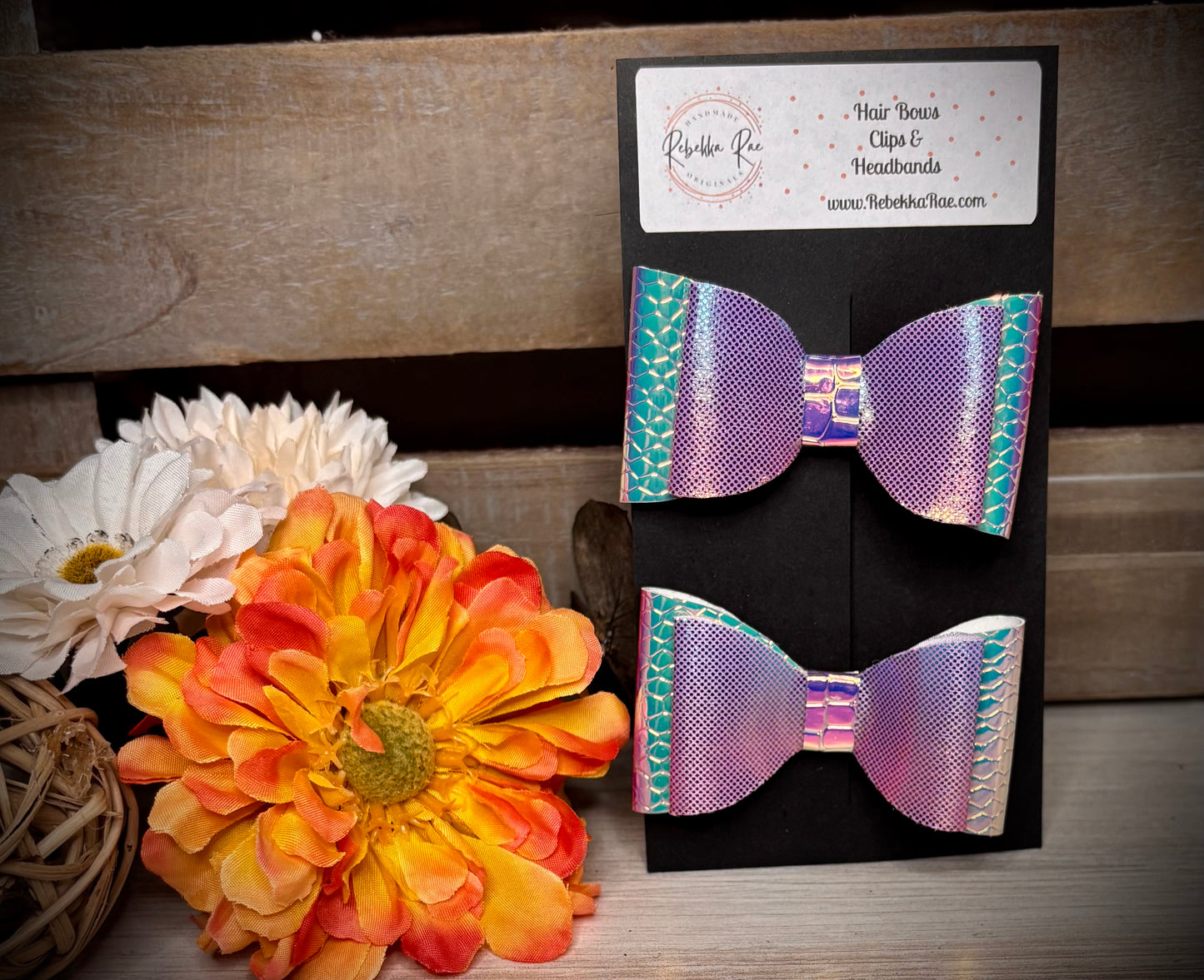 255- Purple & Textured Holographic Piggy Hairbows