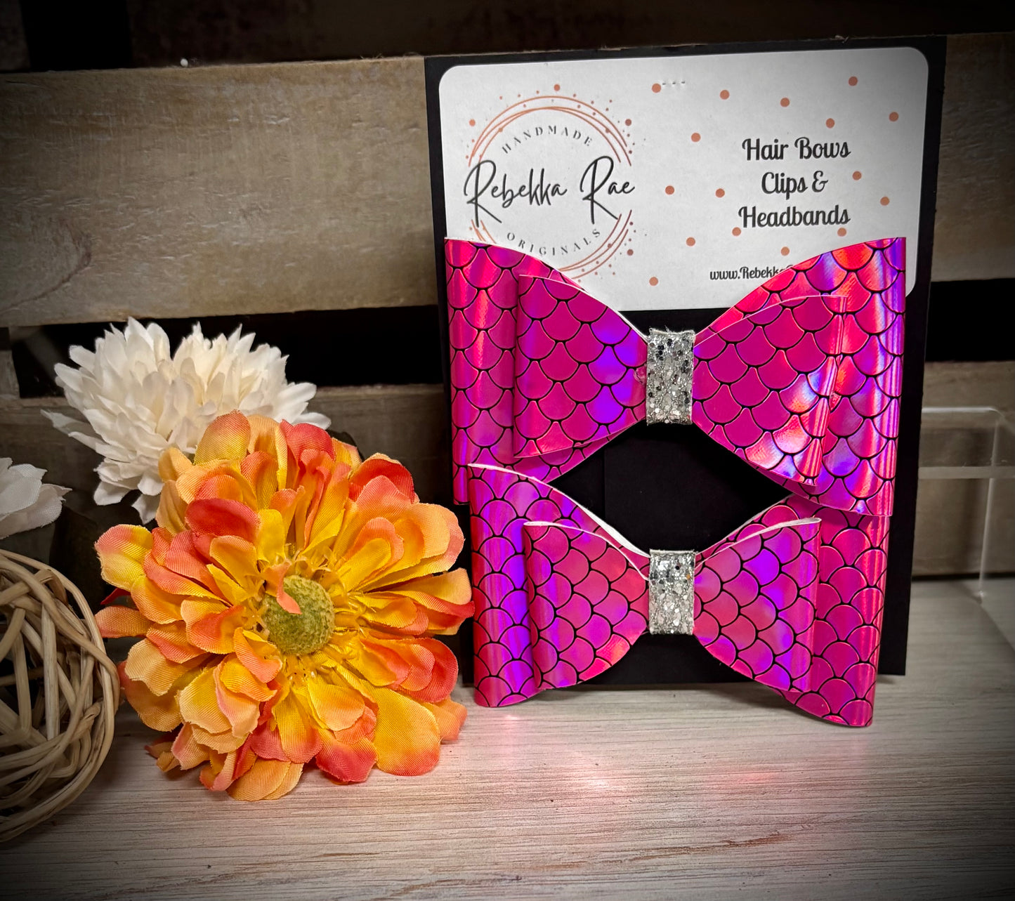 235- Pink Mermaid with Silver Glitter Center Hairbows