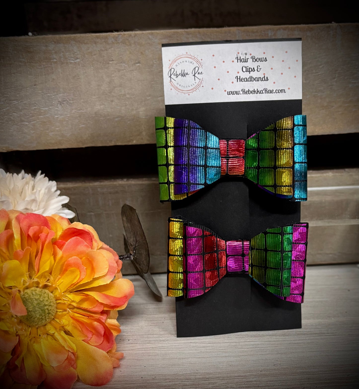 265- Black Rainbow Holographic Piggy Hairbows