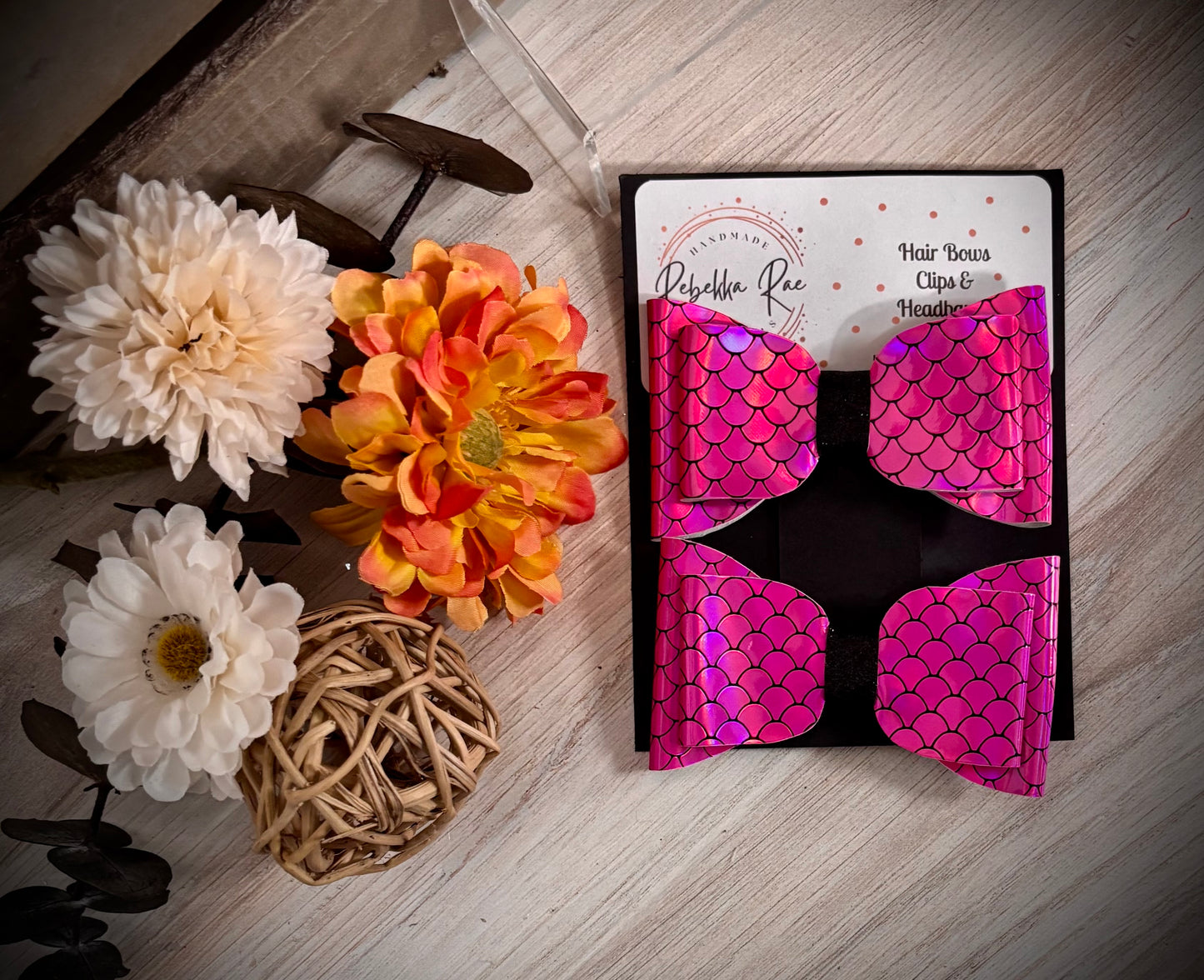 234- Pink Mermaid with Black Glitter Center Hairbows