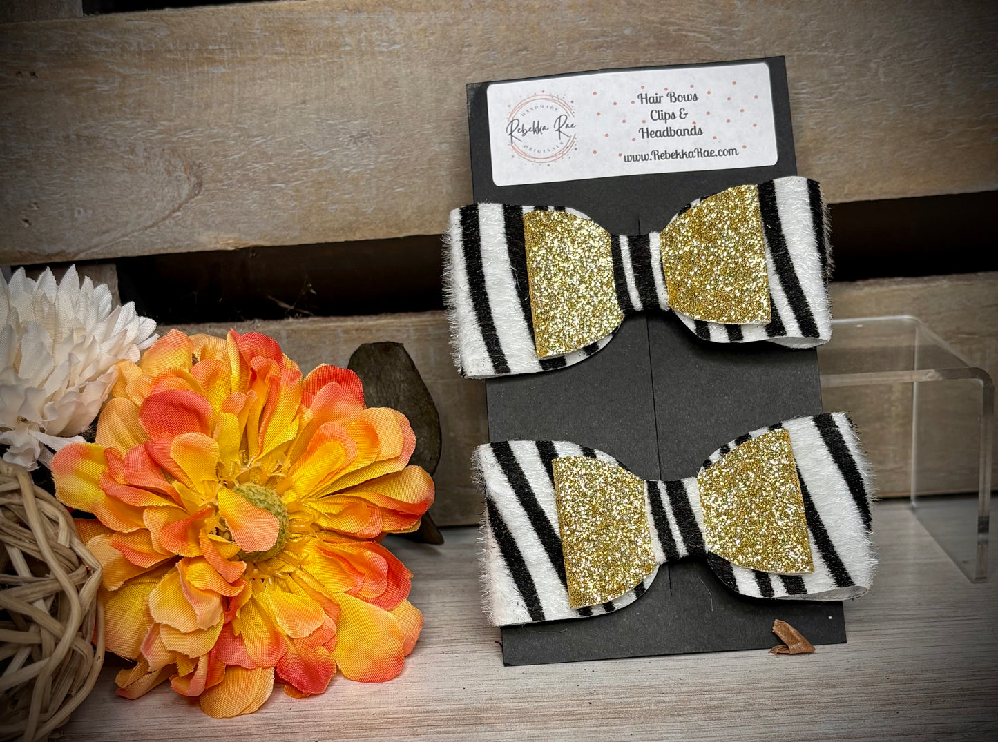 160- Zebra & Gold Hairbows