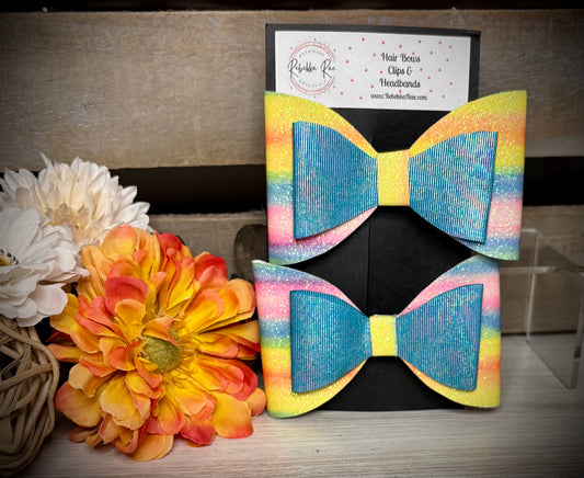 212- Yellow Pastel and Peacock Hairbow