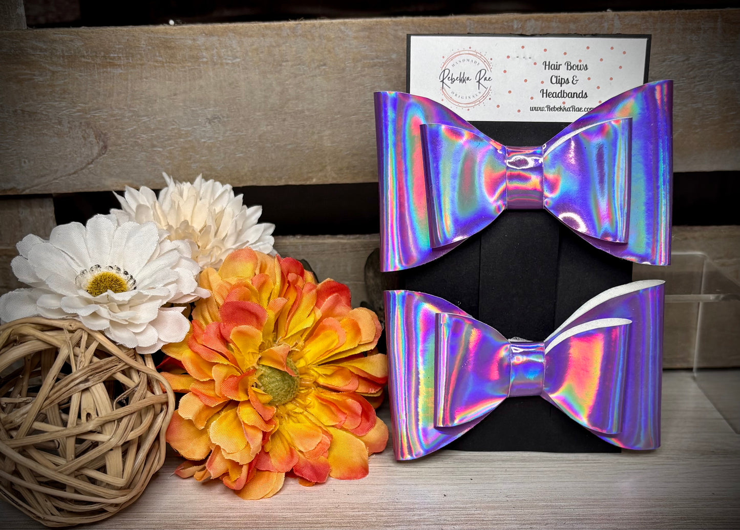 211- Purple Holographic Faux Leather Hairbow