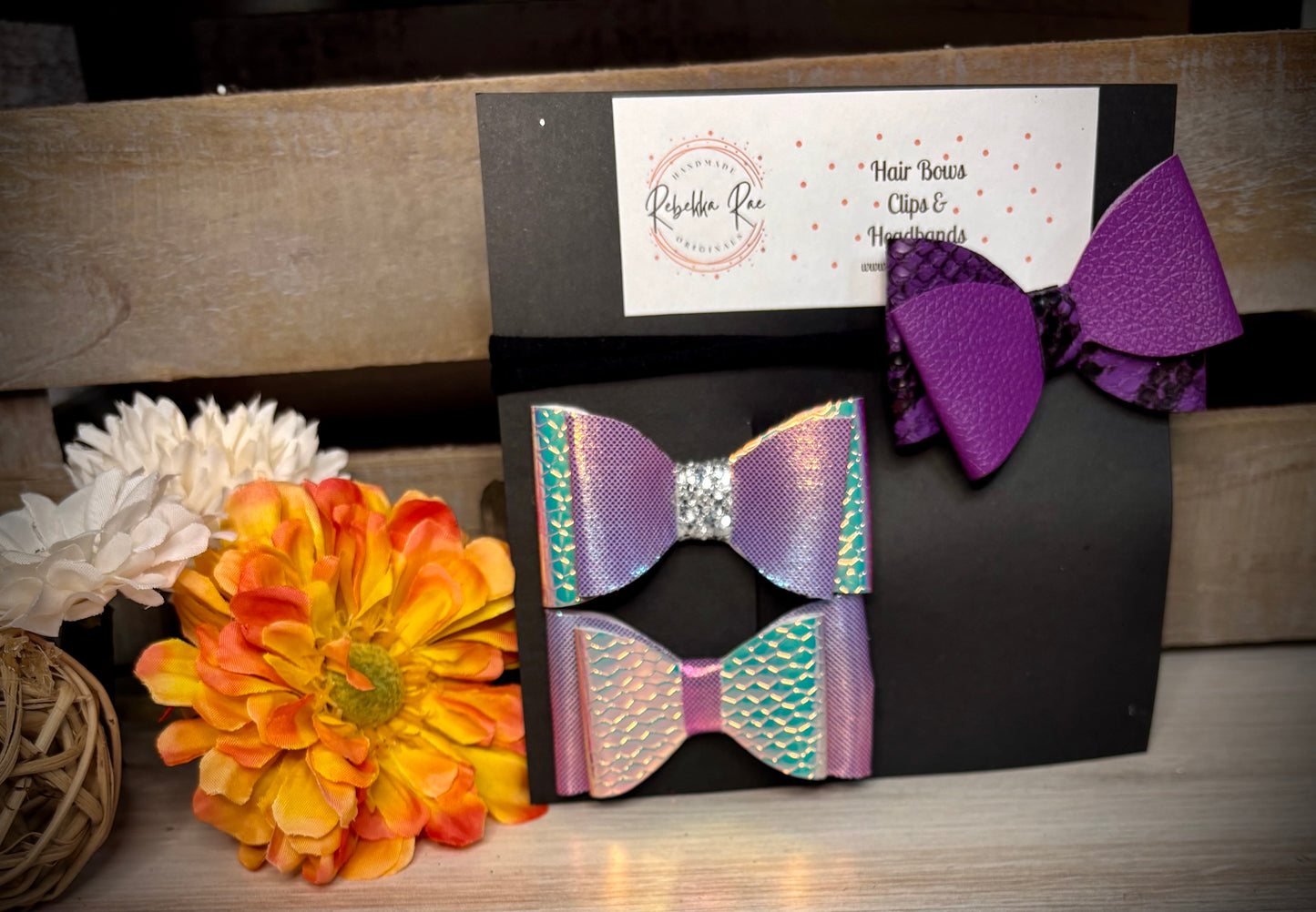 277- Purple & Holographic Hairbows and Headband