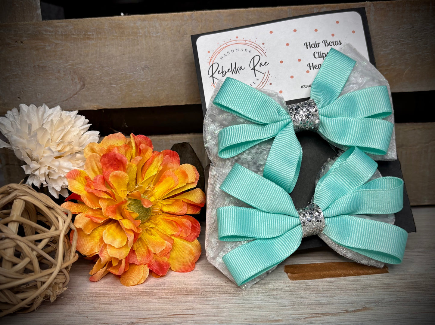 110- Aqua and Tulle Hairbows