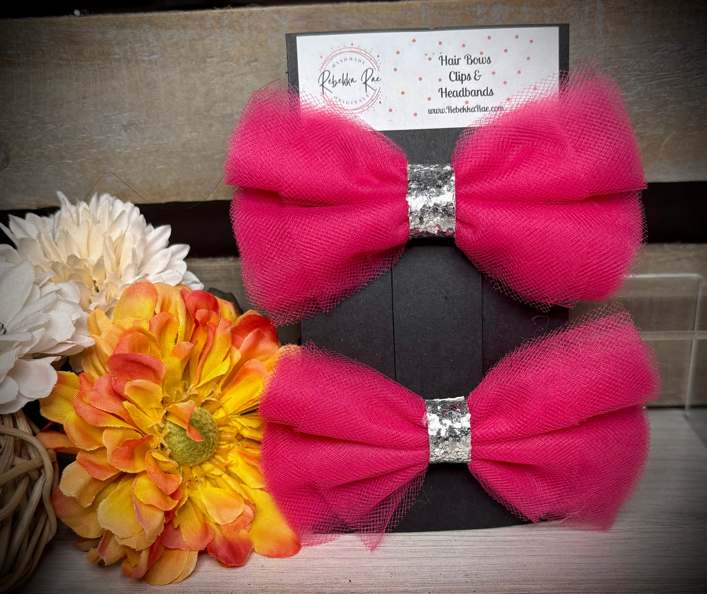 217- Pink Tule with Silver Center Hairbows