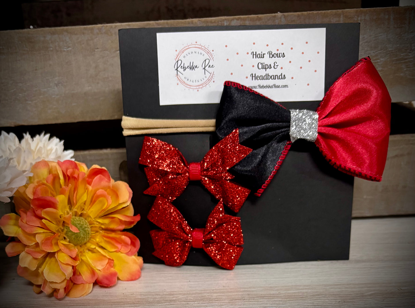278- Red/Blak & Glitter Hairbows and Headband