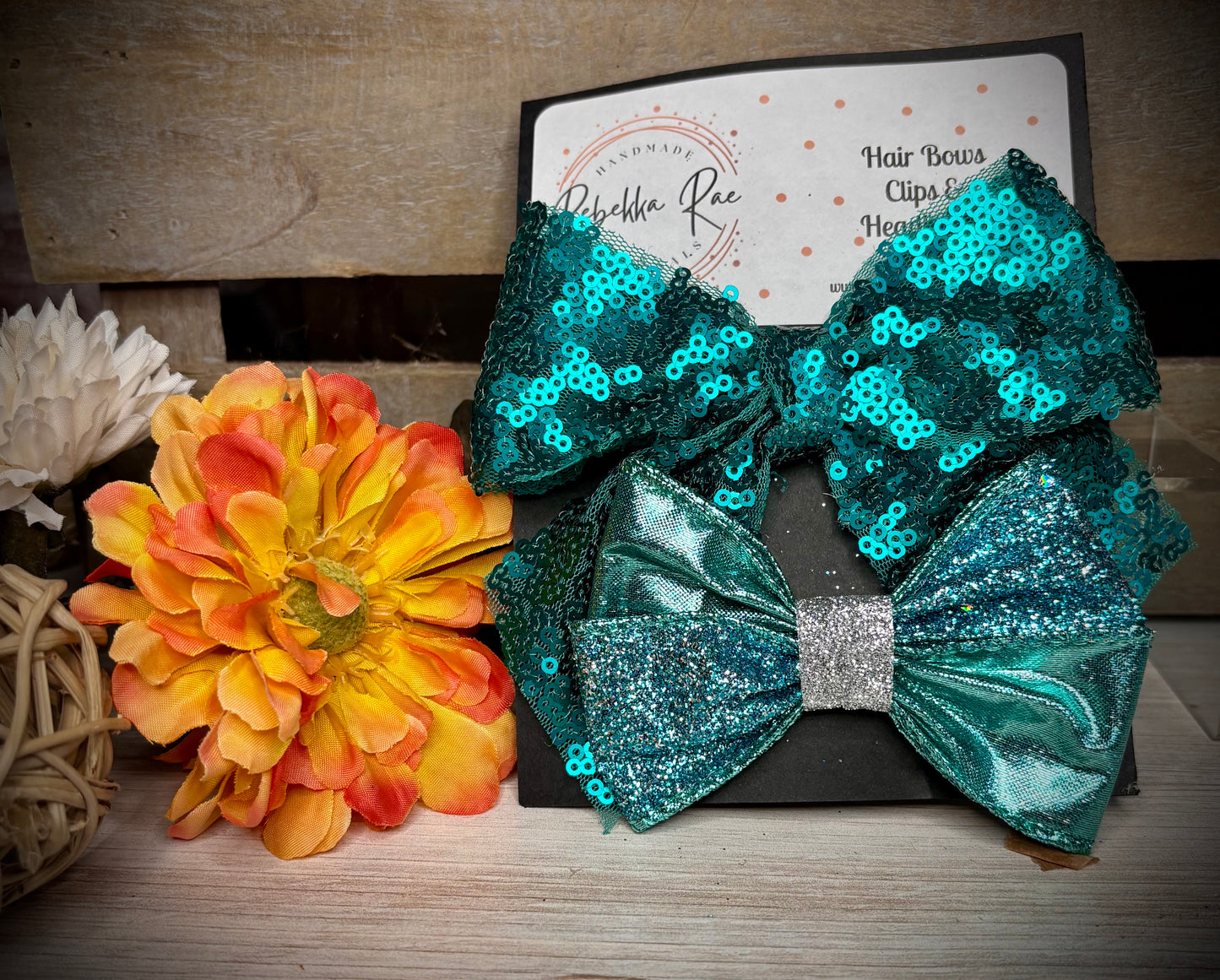 114- Turquoise and Glitter Hairbows