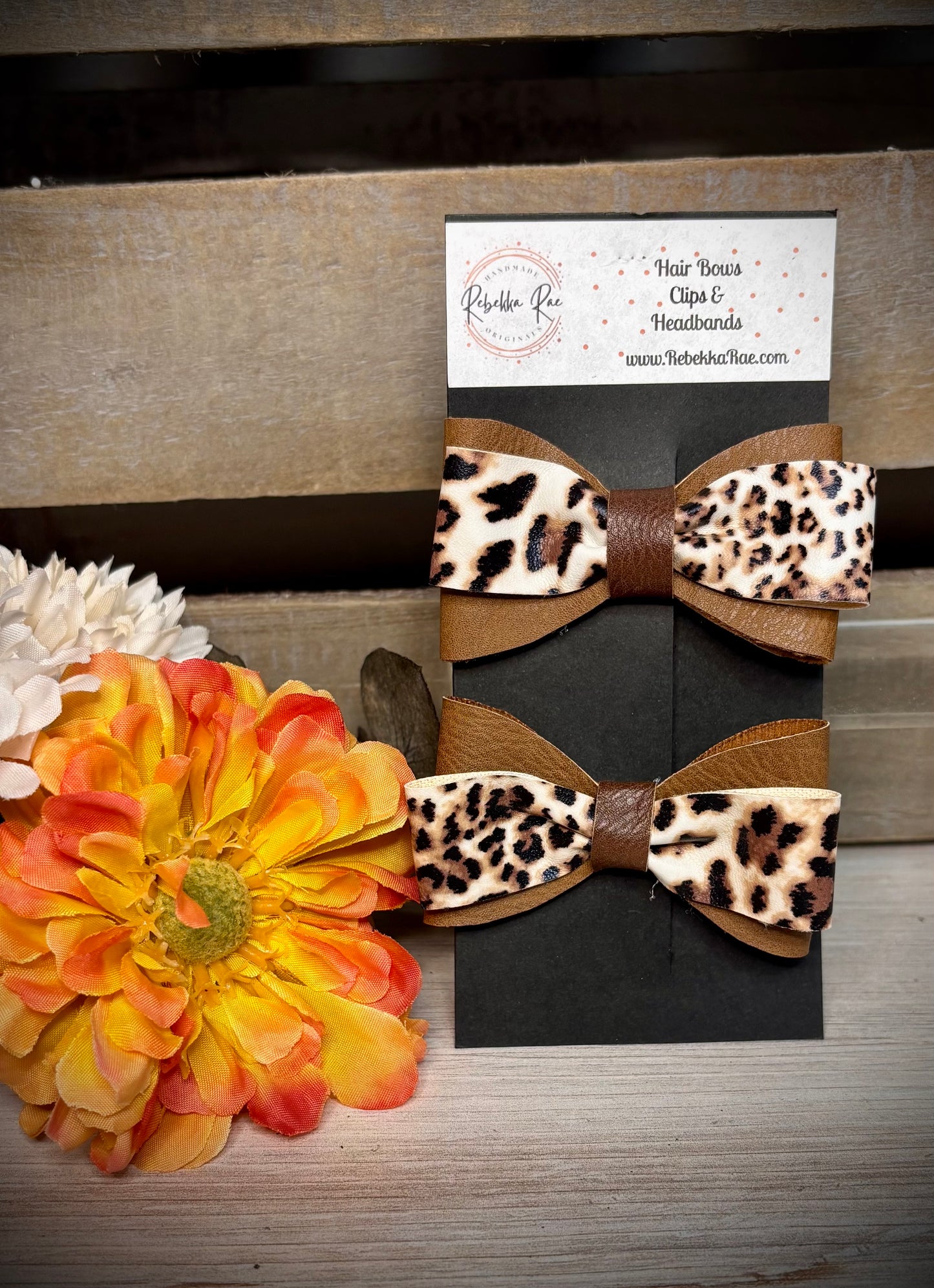 273- Brown/Leopard Faux Leather Piggy Hairbows