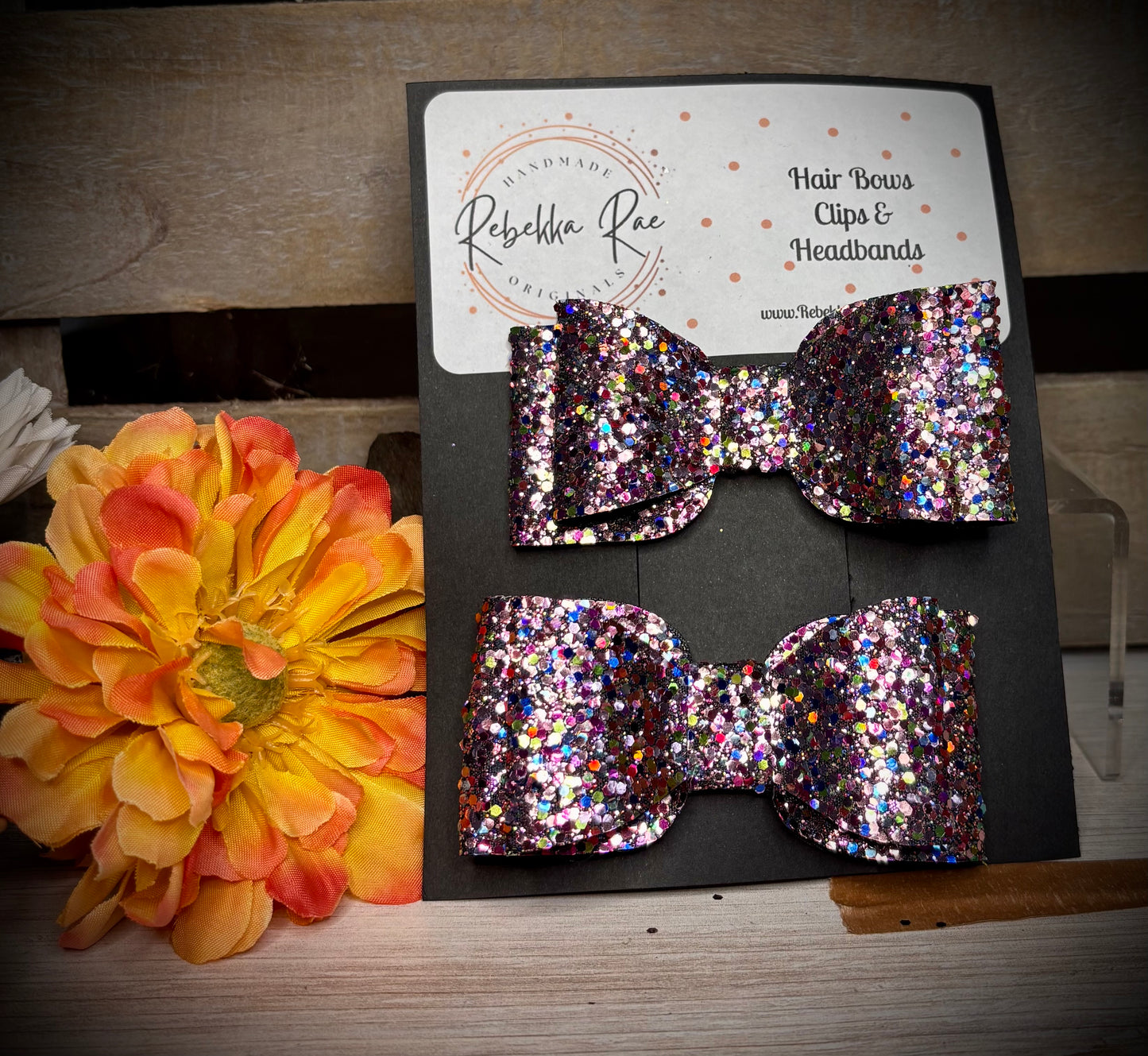 112- Pink Confetti Glitter Rounded edge Hairbows