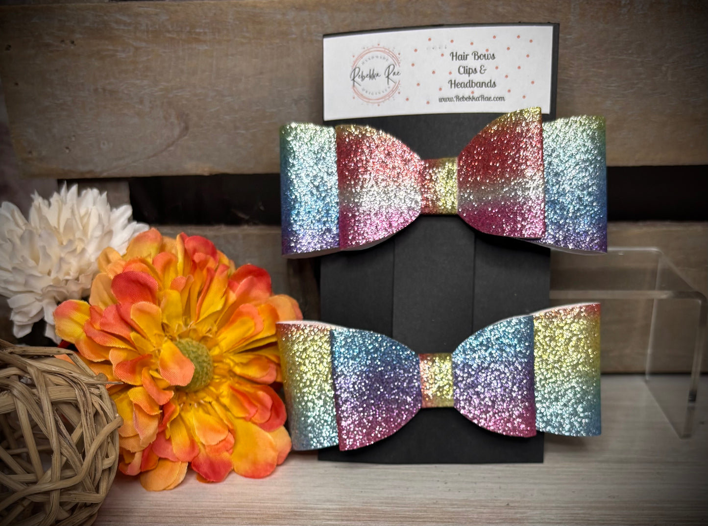 208- Double Pastel Raibow Glitter Hairbows