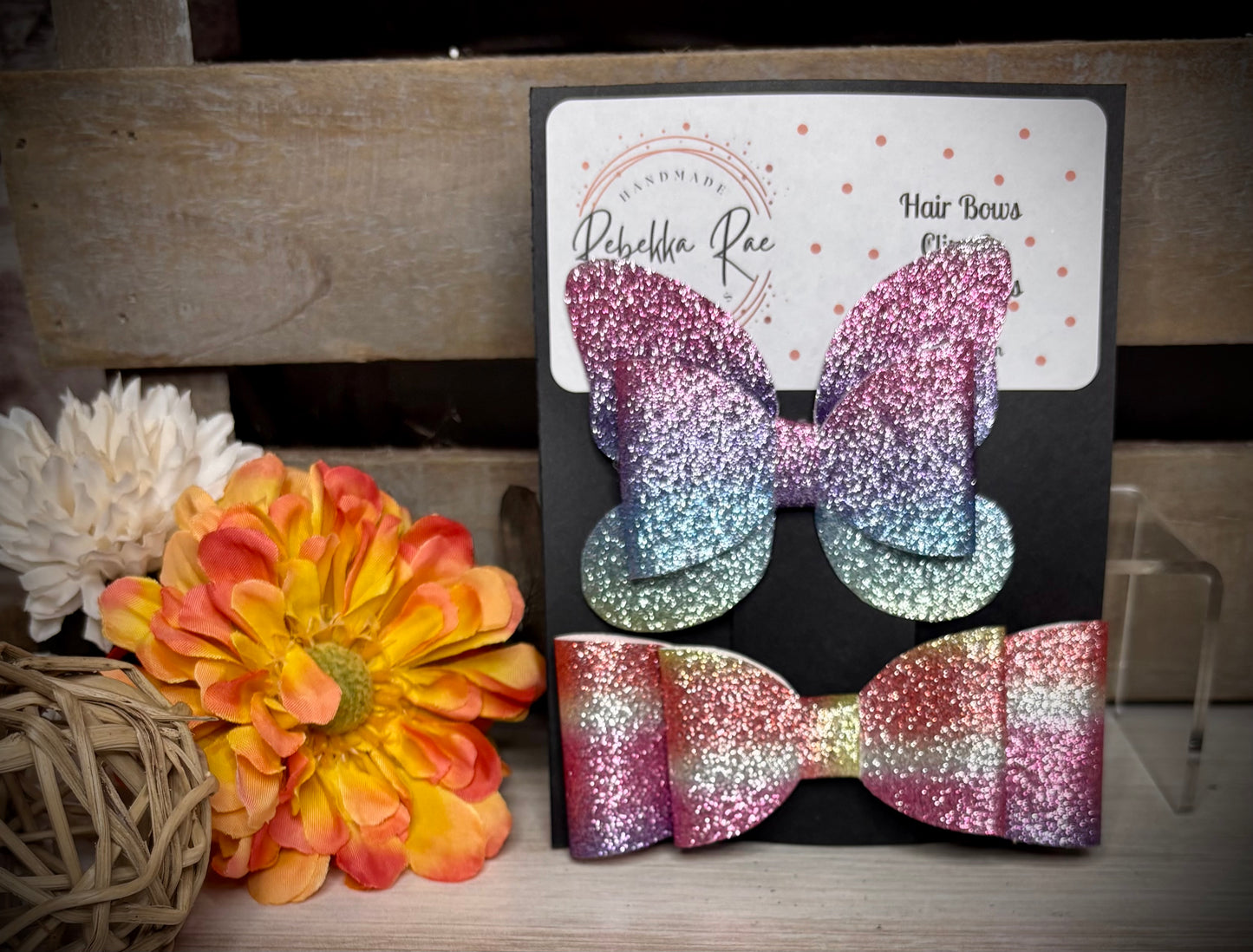 209- Pastel Raibow Glitter Butterfly Hairbows