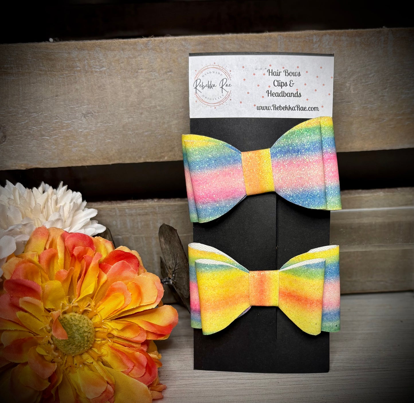 258- Yllow/Pastel Glitter Piggy Hairbows