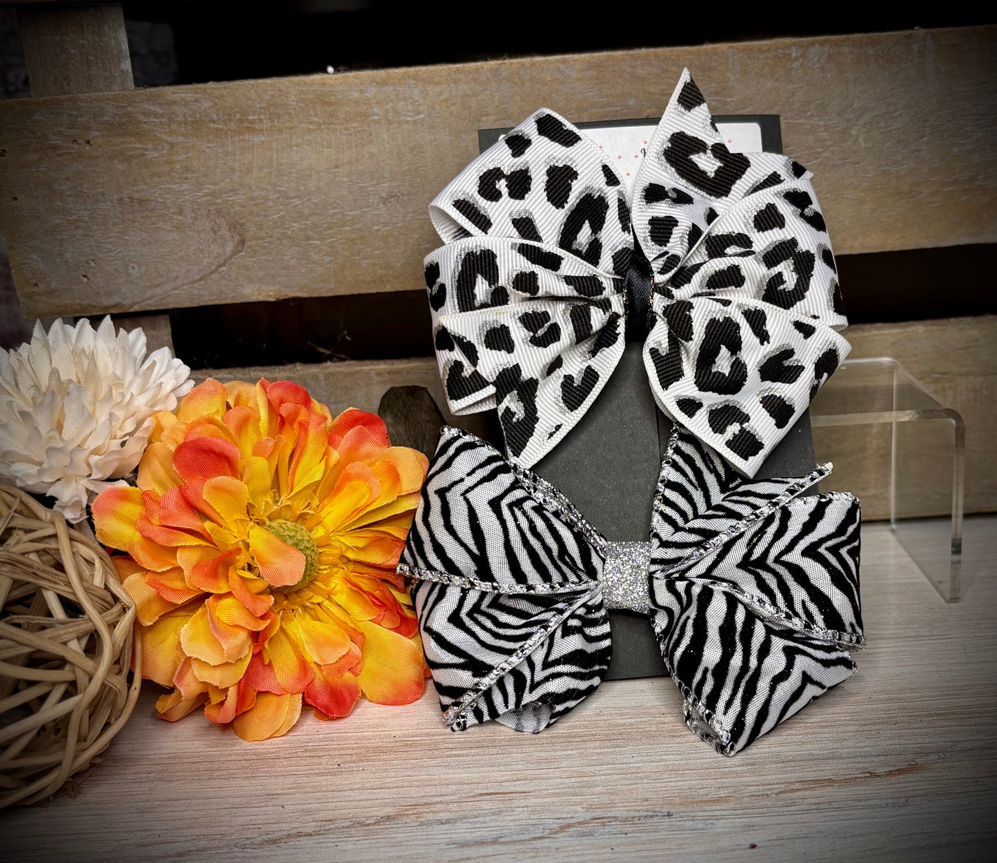 159- Black/White Zebra & Leopard Hairbows