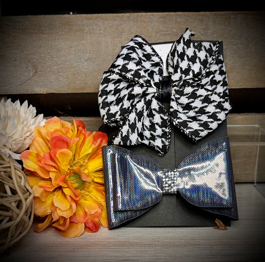 171- Houndstooth & Black Holographic Hairbows