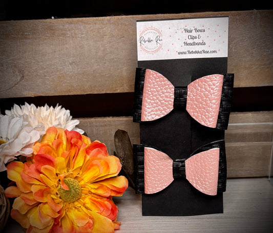 256- Pink/Black Faux Leather Piggy Hairbows