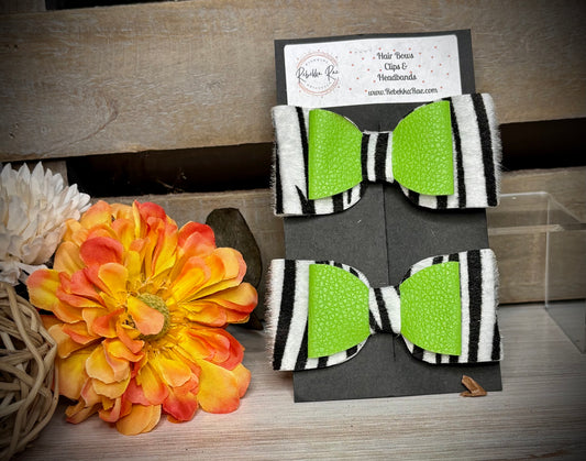 161- Lime & Zebra Hairbows