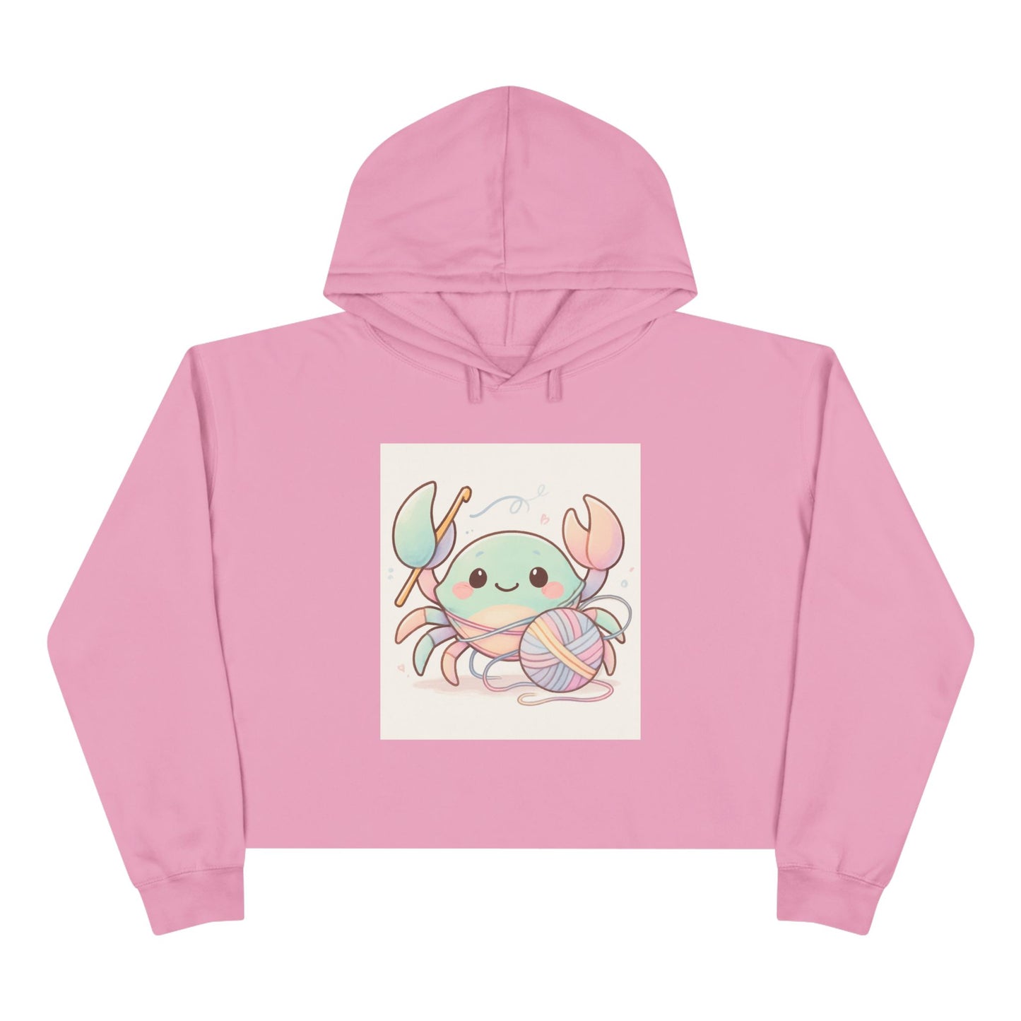 Pastel Crab Crop Hoodie — Cute Kawaii Crab with Yarn Graphic