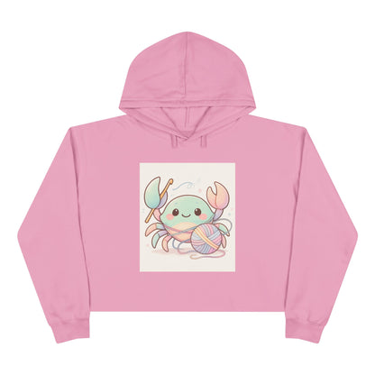 Pastel Crab Crop Hoodie — Cute Kawaii Crab with Yarn Graphic