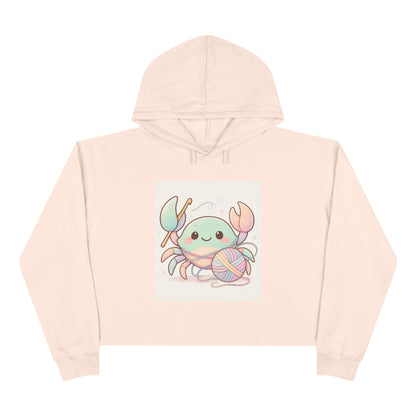 Pastel Crab Crop Hoodie — Cute Kawaii Crab with Yarn Graphic