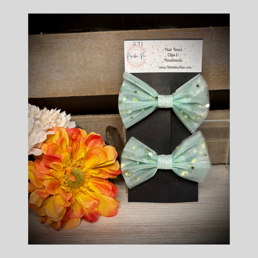 271- Mint Dot Tulle Piggy Hairbows
