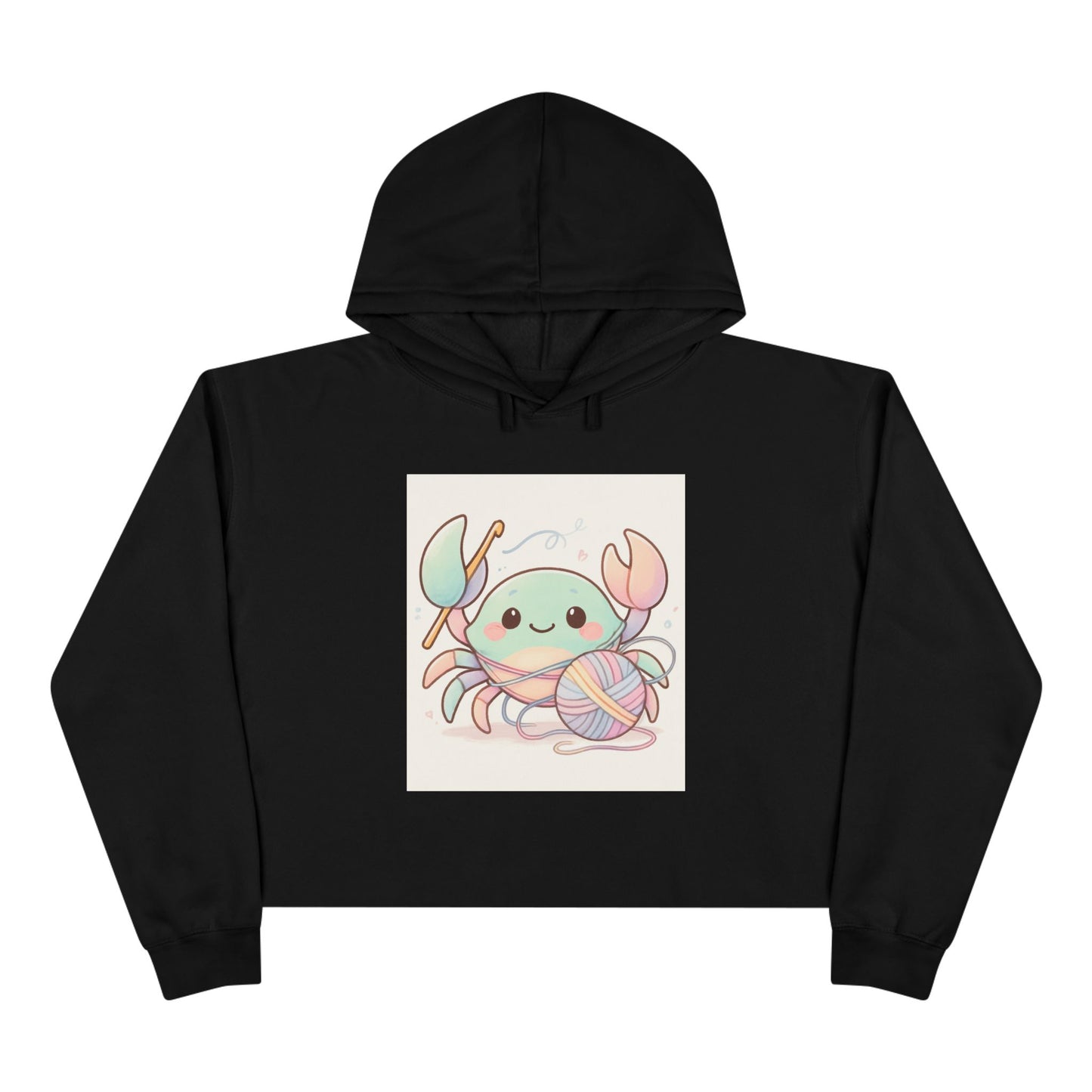 Pastel Crab Crop Hoodie — Cute Kawaii Crab with Yarn Graphic