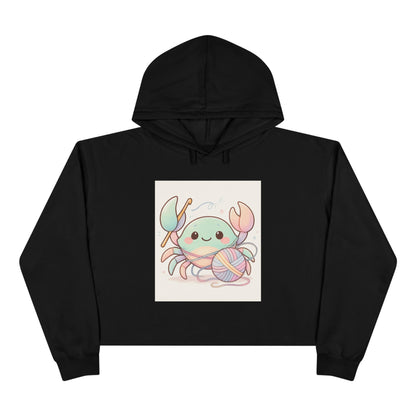 Pastel Crab Crop Hoodie — Cute Kawaii Crab with Yarn Graphic