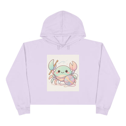 Pastel Crab Crop Hoodie — Cute Kawaii Crab with Yarn Graphic