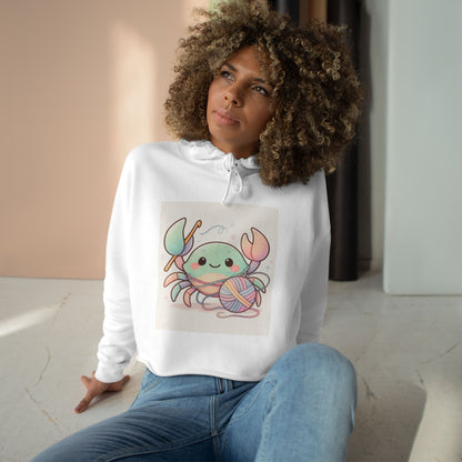 Pastel Crab Crop Hoodie — Cute Kawaii Crab with Yarn Graphic