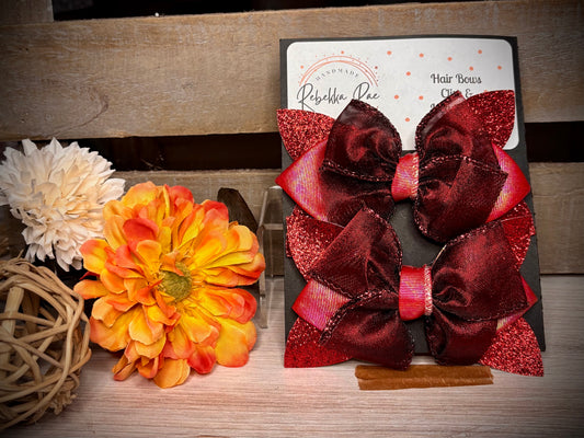 104- Red Organza and Glitter Hairbow