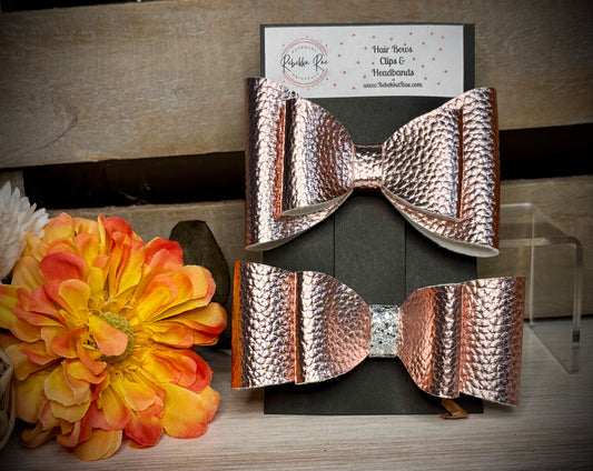 166- Rose Gold with Silver Center Faux Leather Hairbows