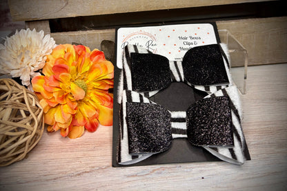 158- Zebra with Black Glitter Double Hairbows