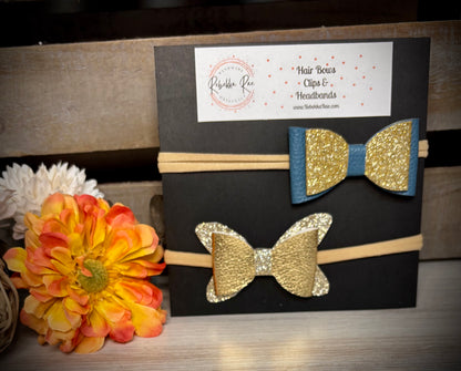 291- Blue/Gold Faux Leather Headbands