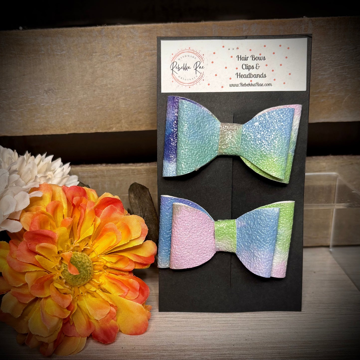 270- Blue/Purple Pastel Faux Leather Piggy Hairbows