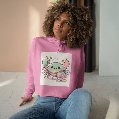 Pastel Crab Crop Hoodie — Cute Kawaii Crab with Yarn Graphic
