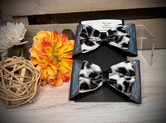 151- Dark Halographic & CowPrint Hairbows