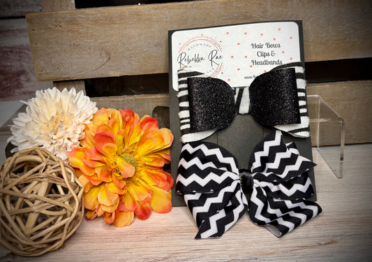 157- Black/Zebra & ZigZag Hairbows